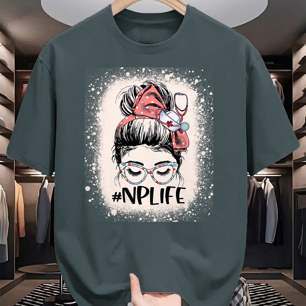 Funny Nurse Shirt, Nurse Unisex T-Shirt/Hoodie/Sweatshirt HLT00 - Nurse practitioner Funny NP Life Women Messy Bun Nurse T-Shirt (1)