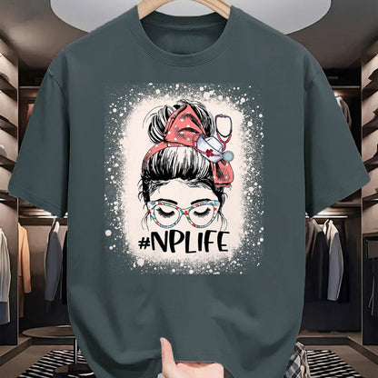 Funny Nurse Shirt, Nurse Unisex T-Shirt/Hoodie/Sweatshirt HLT00 - Nurse practitioner Funny NP Life Women Messy Bun Nurse T-Shirt (1)