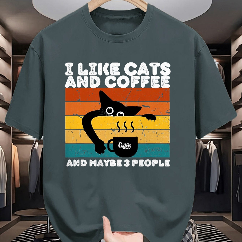 Cat Love Shirt, Funny Cat Lover Gift UnisexT-Shirt/Hoodie/Sweatshirt HLT00 - I Like Cats and Coffee and Maybe 3 People Funny Love Cats T-Shirt, Men, Dark Heather Grey, Large