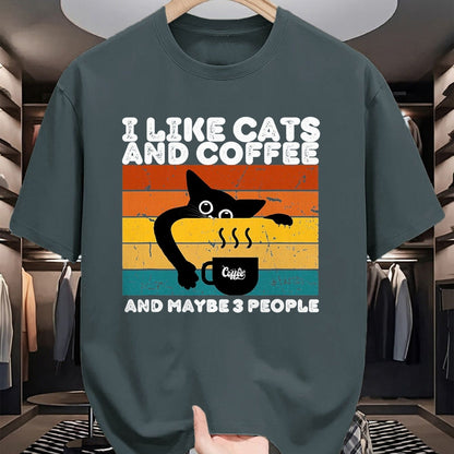 Cat Love Shirt, Funny Cat Lover Gift UnisexT-Shirt/Hoodie/Sweatshirt HLT00 - I Like Cats and Coffee and Maybe 3 People Funny Love Cats T-Shirt, Men, Dark Heather Grey, Large