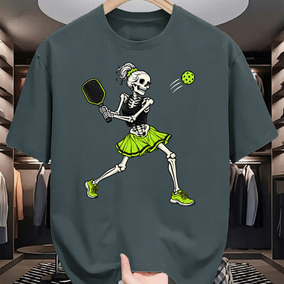 Funny Pickleball Shirt, Pickleball Lover Unisex T-Shirt/Hoodie/Sweatshirt HLT00 - Funny Pickleball Skeleton Halloween Sport Spooky Women Girls T-Shirt