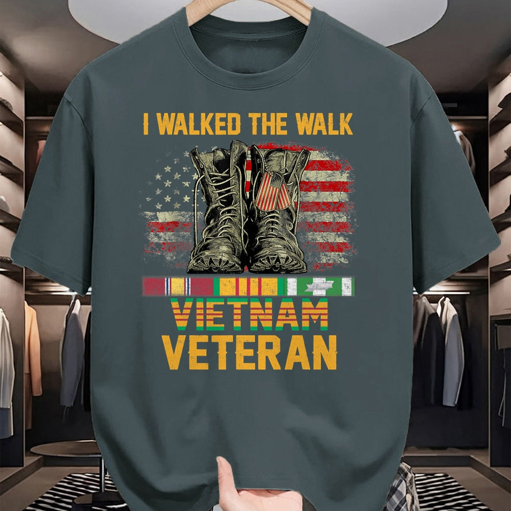 Proud Veteran Shirt, Funny Veteran UnisexT-Shirt/Hoodie/Sweatshirt HLT00 - I Walked The Walk Vietnam Veteran Flag American US Vet T-Shirt