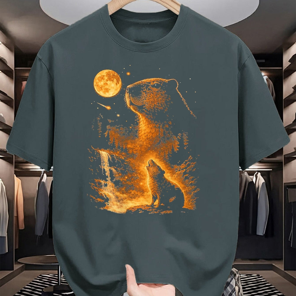 Cute Capybara Shirt, Funny Capybara Unisex T-Shirt/Hoodie/Sweatshirt HLT00 - Vintage Capybara Howling At The Moon Meme 90s Animal Graphic T-Shirt, Men, Black, 3X-Large