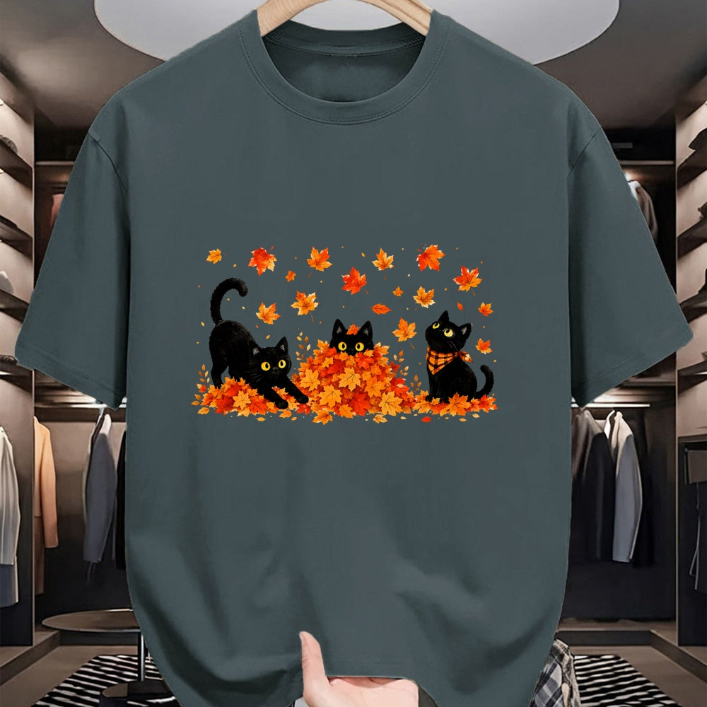 Best Thanksgiving Family Shirt , Funny Thanksgiving UnisexT-Shirt/Hoodie/Sweatshirt HLT00 - Cute Black Cats Playing in Fall Leaves Thanksgiving Autumn T-Shirt