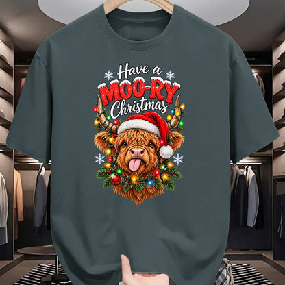 Best Farmer Life Shirt, Funny Farmer UnisexT-Shirt/Hoodie/Sweatshirt HLT00 - Have a Moo-Ry Christmas Highland Cow Christmas Farmers T-Shirt