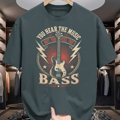 Guitar Lover Shirt, Funny Guitar UnisexT-Shirt/Hoodie/Sweatshirt HLT00 - You Hear The Music But You Feel The Bass Vintage Bass Guitar T-Shirt