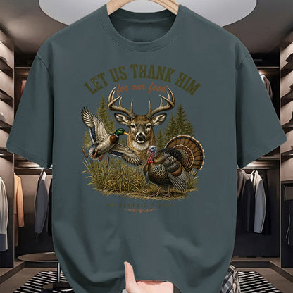 Funny Hunting Shirt, Gift For Hunting Lover Unisex T-Shirt/Hoodie/Sweatshirt HLT00 - Let Us Thank Him for Our Food Christian Turkey Deer Duck T-Shirt