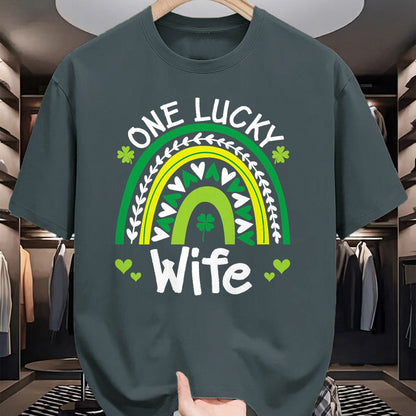 Best Wife Shirt, Wife and Husband Unisex T-Shirt/Hoodie/Sweatshirt HLT00 - Gift for wife T shirt, lucky wife   One Lucky Wife Boho Rainbow St Patricks Day Shamrock T-Shirt (1)
