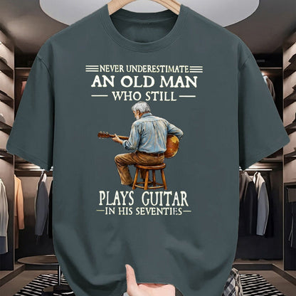 Guitar Lover Shirt, Funny Guitar UnisexT-Shirt/Hoodie/Sweatshirt HLT00 - Never Underestimate an Old Man Who Plays Guitar Seventies T-Shirt, Men, Heather Blue, Medium