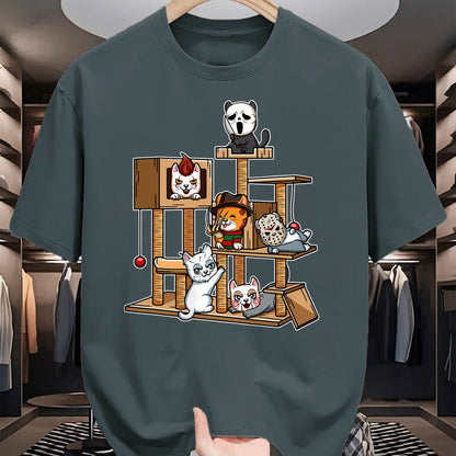 Cat Love Shirt, Funny Cat Lover Gift UnisexT-Shirt/Hoodie/Sweatshirt HLT00 - Funny Horror Movie Kitten Playing On Cat Tree T-Shirt