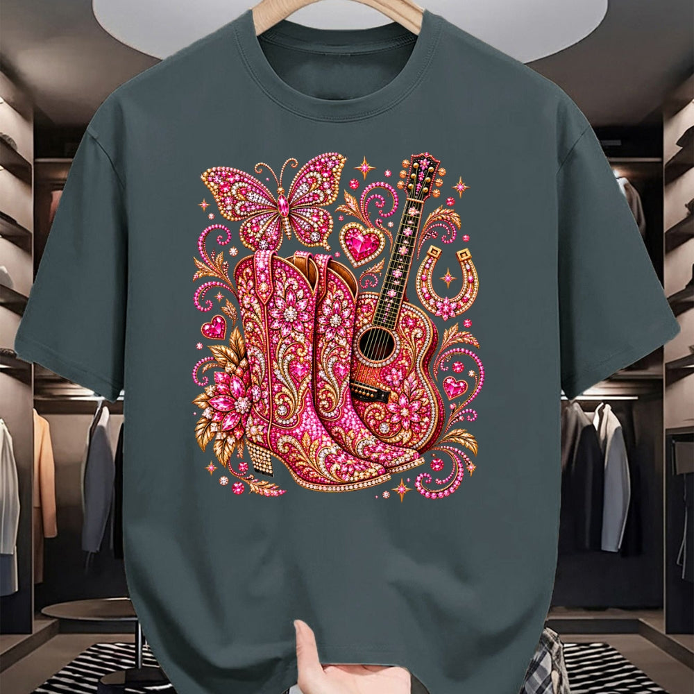 Guitar Lover Shirt, Funny Guitar UnisexT-Shirt/Hoodie/Sweatshirt HLT00 - Pink Butterfly Bling Cowgirl Guitar Western Rhinestone Cute T-Shirt