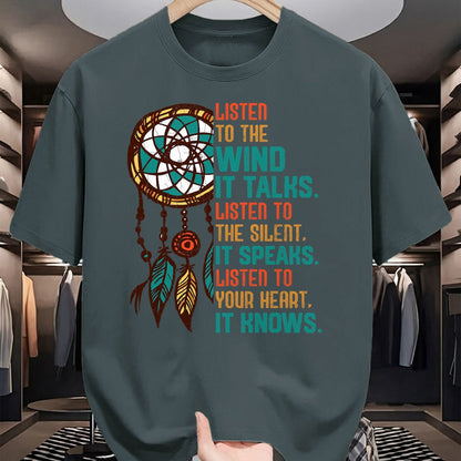 Native American T-Shirts, Vintage Native American Unisex T-Shirt/Hoodie/Sweatshirt HLT00 - Listen To The Wind It Talks Fun Native American Day Graphic