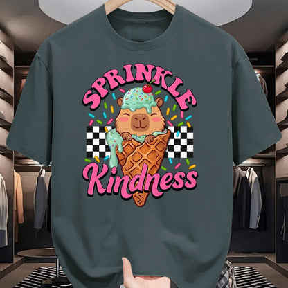 Cute Capybara Shirt, Funny Capybara Unisex T-Shirt/Hoodie/Sweatshirt HLT00 - Womens Girls Sprinkle Kindness Ice Cream Capybara Lover T-Shirt