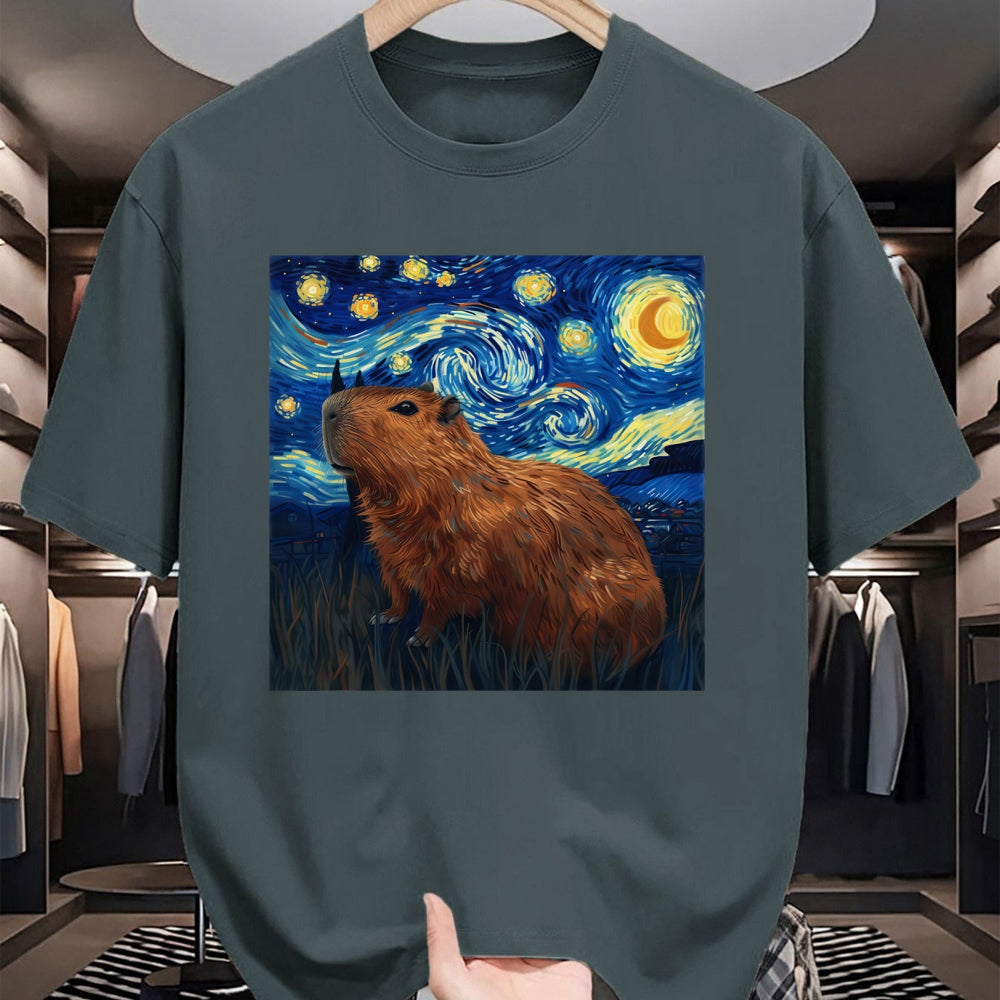 Cute Capybara Shirt, Funny Capybara Unisex T-Shirt/Hoodie/Sweatshirt HLT00 - Capybara Van Gogh Style Starry Night T-Shirt