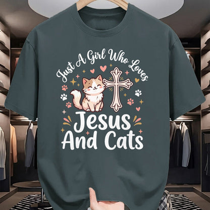 Cat Love Shirt, Funny Cat Lover Gift UnisexT-Shirt/Hoodie/Sweatshirt HLT00 - Just A Girl Who Loves Jesus and Cats T-Shirt