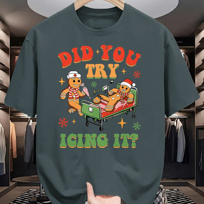 Funny Nurse Shirt, Nurse Unisex T-Shirt/Hoodie/Sweatshirt HLT00 - Retro ICU Nurse Christmas Gingerbread Did You Try Icing It T-Shirt