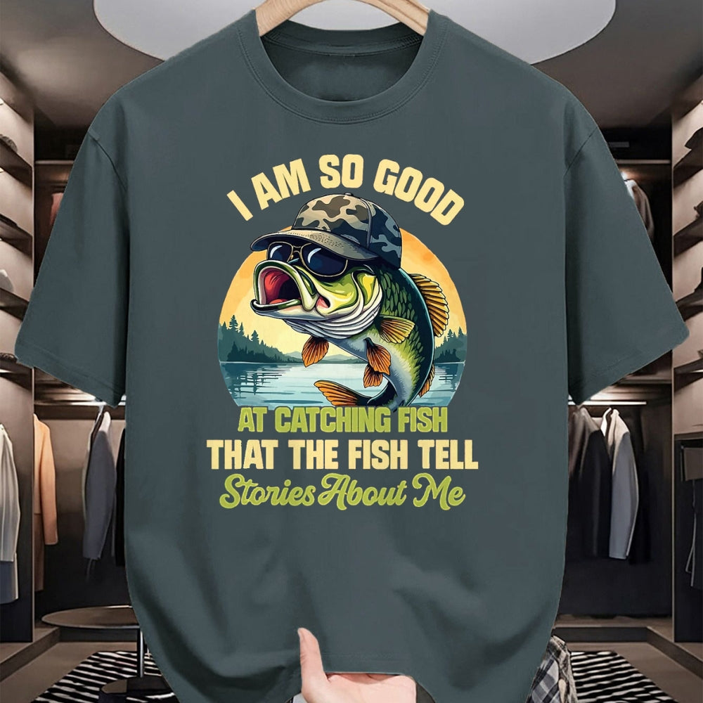 Funny Fishing Shirt, Gift For Fishing Lover Unisex T-Shirt/Hoodie/Sweatshirt HLT00 - I_m So Good At Catching Fish that The Fish Tell Stories T-Shirt, Men, Black, 3X-Large