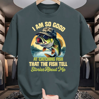 Funny Fishing Shirt, Gift For Fishing Lover Unisex T-Shirt/Hoodie/Sweatshirt HLT00 - I_m So Good At Catching Fish that The Fish Tell Stories T-Shirt, Men, Black, 3X-Large
