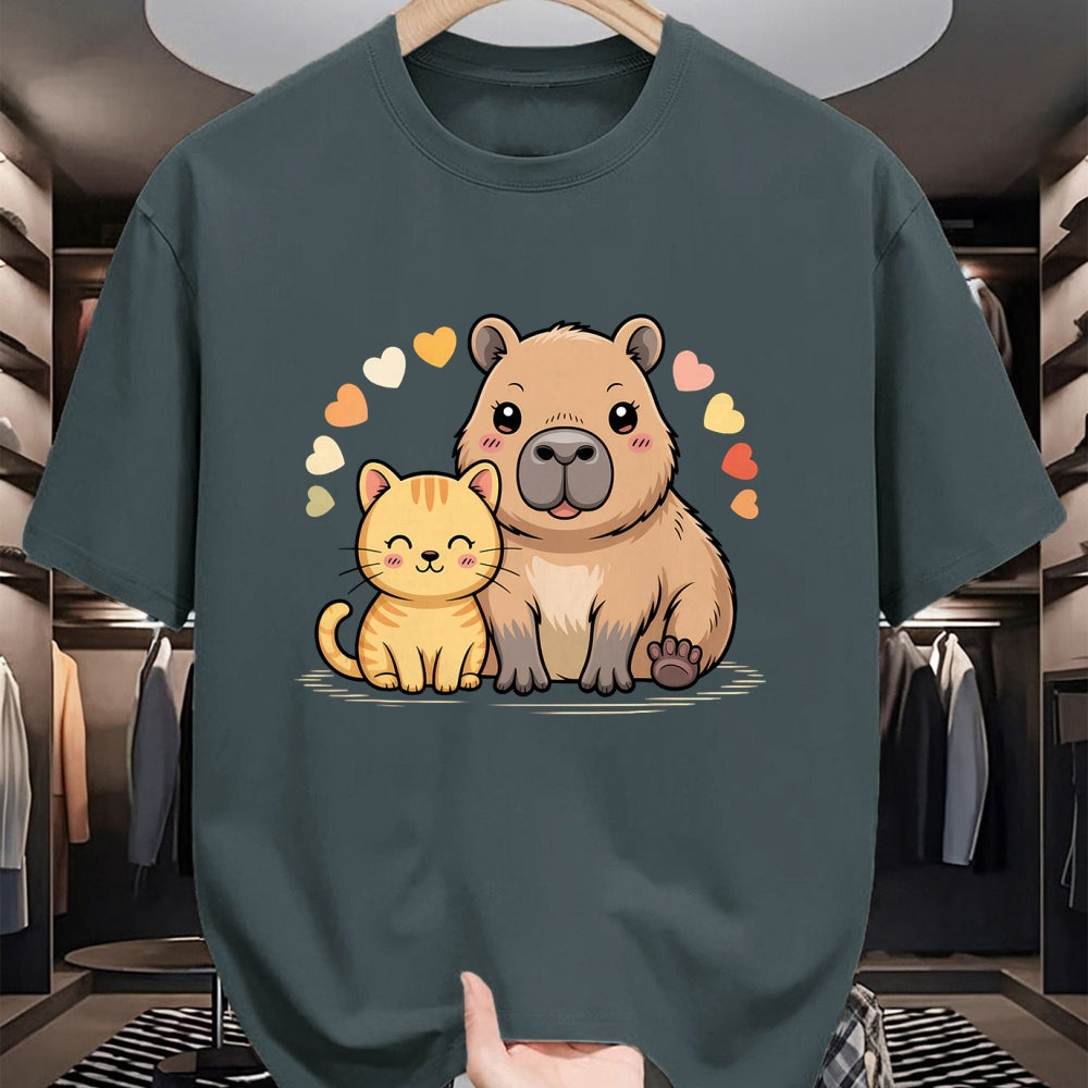 Cute Capybara Shirt, Funny Capybara Unisex T-Shirt/Hoodie/Sweatshirt HLT00 - Cute Cat and Capybara Friends Funny Pet Lovers Casual Wear T-Shirt