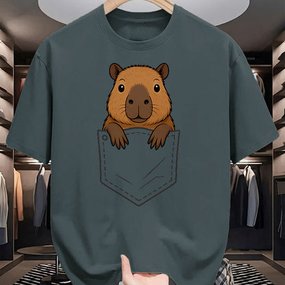 Cute Capybara Shirt, Funny Capybara Unisex T-Shirt/Hoodie/Sweatshirt HLT00 - Funny Capybara Peeking in Pocket Capy Rodent Animal Lover T-Shirt