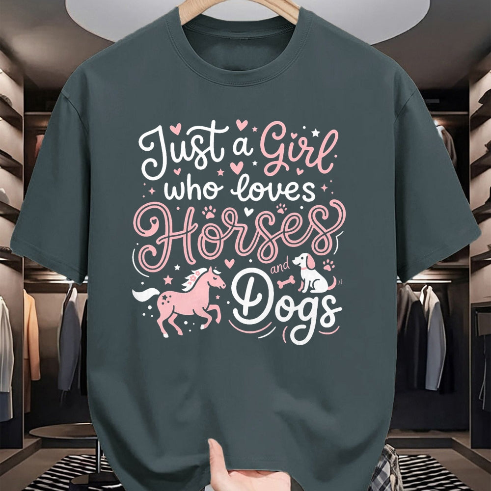 Best Horse Lover Shirt , Funny Horse UnisexT-Shirt/Hoodie/Sweatshirt HLT00 - Just A Girl Who Loves Horses and Dogs T-Shirt