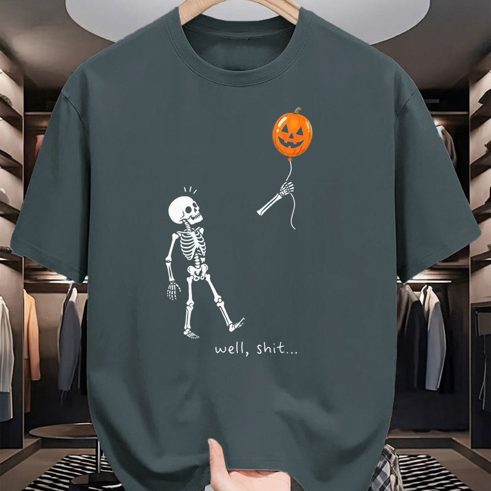 Best Thanksgiving Family Shirt , Funny Thanksgiving UnisexT-Shirt/Hoodie/Sweatshirt HLT00 - Well Shit Skeleton Holding Balloon Pumpkin Gothic Halloween T-Shirt, Men, Black, X-Large