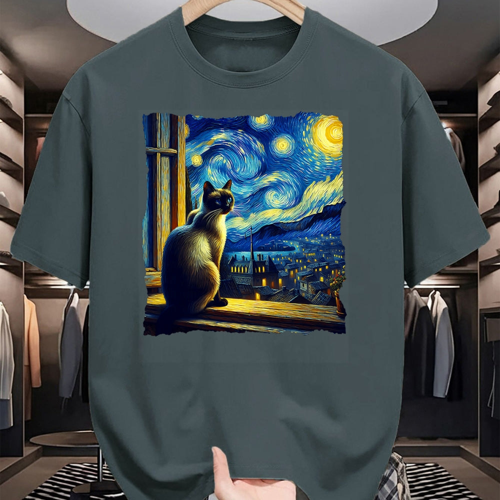 Cat Love Shirt, Funny Cat Lover Gift UnisexT-Shirt/Hoodie/Sweatshirt HLT00 - Cat Siamese Cat Starry Night Siamese T-Shirt (1)