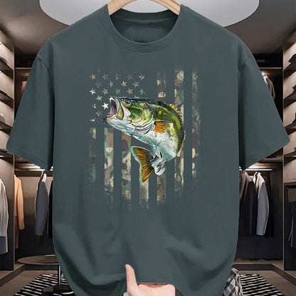 Funny Fishing Shirt, Gift For Fishing Lover Unisex T-Shirt/Hoodie/Sweatshirt HLT00 - (Art on Back) American Flag Camo Bass Fish Fishing T-Shirt