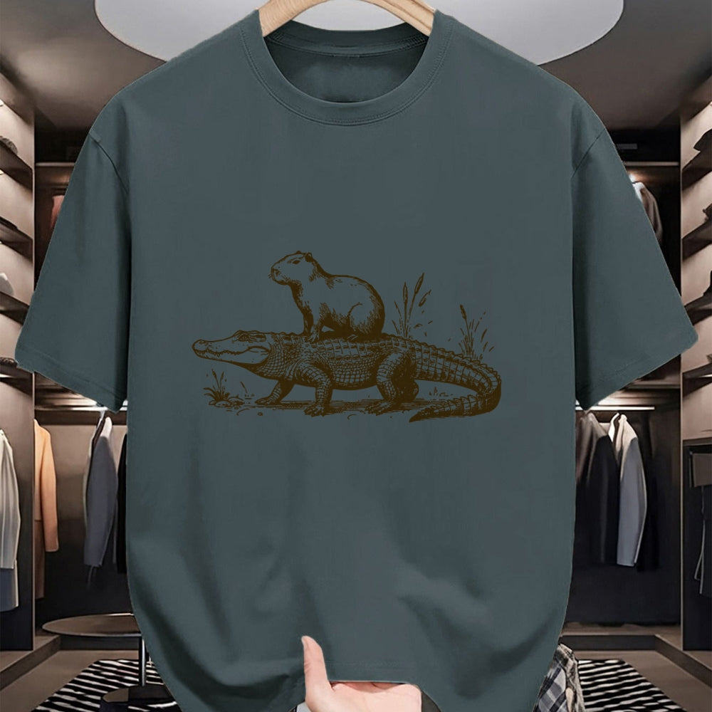 Cute Capybara Shirt, Funny Capybara Unisex T-Shirt/Hoodie/Sweatshirt HLT00 - Funny Capybara Riding an Alligator Men Women Capybara T-Shirt