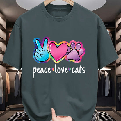 Cat Love Shirt, Funny Cat Lover Gift UnisexT-Shirt/Hoodie/Sweatshirt HLT00 - Peace Love Cats Cute Cat Kitten Lover Paw Cat Women Girls T-Shirt