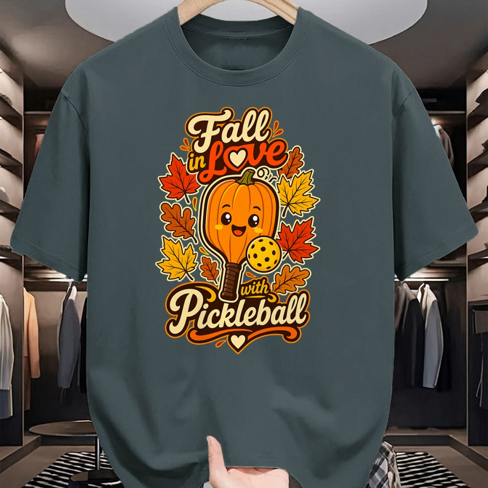 Funny Pickleball Shirt, Pickleball Lover Unisex T-Shirt/Hoodie/Sweatshirt HLT00 - Fall Pickleball Pumpkin Leaves Paddle Autumn Sports Lover T-Shirt