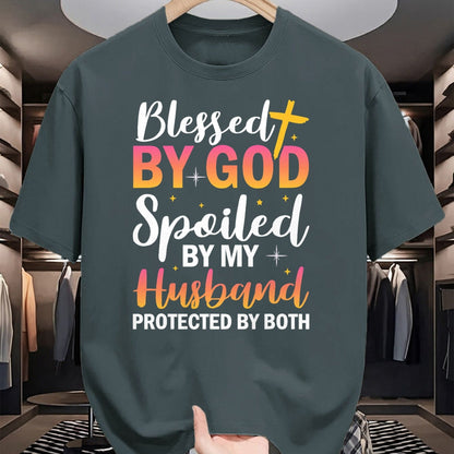 Best Wife Shirt, Wife and Husband Unisex T-Shirt/Hoodie/Sweatshirt HLT00 - Gift for wife T shirt, spoiled wife   Christian Wife Jesus Blessed By God Spoiled By My Husband T-Sh (1)