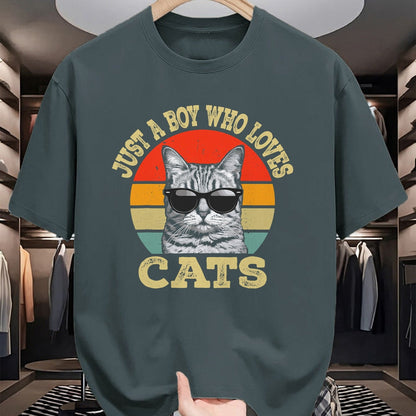 Cat Love Shirt, Funny Cat Lover Gift UnisexT-Shirt/Hoodie/Sweatshirt HLT00 - Vintage Just A Boy Who Loves Cats Boy Kid Cat Lover for Boys T-Shirt (1)