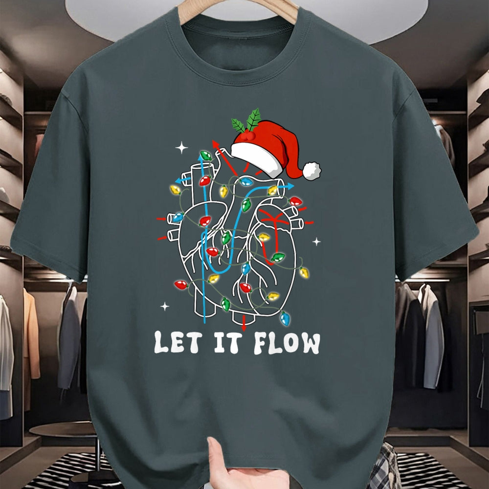 Funny Nurse Shirt, Nurse Unisex T-Shirt/Hoodie/Sweatshirt HLT00 - Funny Let It Flow Anatomy Heart Cardiac Nurse Santa Hat Xmas T-Shirt