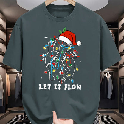 Funny Nurse Shirt, Nurse Unisex T-Shirt/Hoodie/Sweatshirt HLT00 - Funny Let It Flow Anatomy Heart Cardiac Nurse Santa Hat Xmas T-Shirt