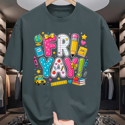 Best Teacher Shirt, Funny Teacher UnisexT-Shirt/Hoodie/Sweatshirt HLT00 - Happy Fri-Yay Friday Coquette Bow Teacher Back to School T-Shirt