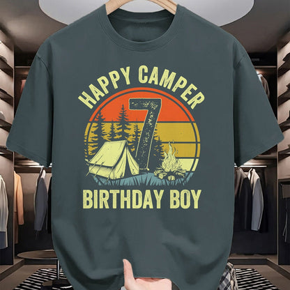 Funny Camping Shirt, Gift For Camping Lover Unisex T-Shirt/Hoodie/Sweatshirt HLT00 - Happy Camper 7 Funny Camping Campfire 7th Birthday Boy T-Shirt