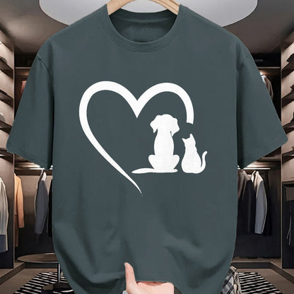 Cat Love Shirt, Funny Cat Lover Gift UnisexT-Shirt/Hoodie/Sweatshirt HLT00 - Dog Puppy and Baby Cat Heart - Animal Dog & Cat Heart T-Shirt, Men, Black, 3X-Large