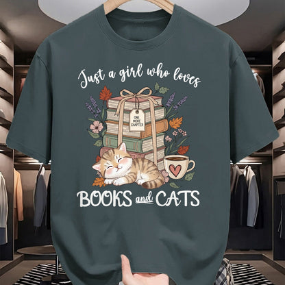 Cat Love Shirt, Funny Cat Lover Gift UnisexT-Shirt/Hoodie/Sweatshirt HLT00 - Pretty Just a Girl Who Loves Books and Cats Cat Lover Long Sleeve T-Shirt (1)