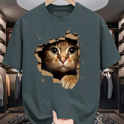 Cat Love Shirt, Funny Cat Lover Gift UnisexT-Shirt/Hoodie/Sweatshirt HLT00 - Cute Kitten Looks from Torn Fabric - Cats T-Shirt, Men, Olive Green, X-Large