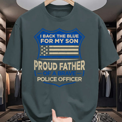 Gift for Dad Shirt, Funny Dad Unisex T-Shirt/Hoodie/Sweatshirt HLT00 – Police Officer I Back The Blue For My Son Proud Father T-Shirt