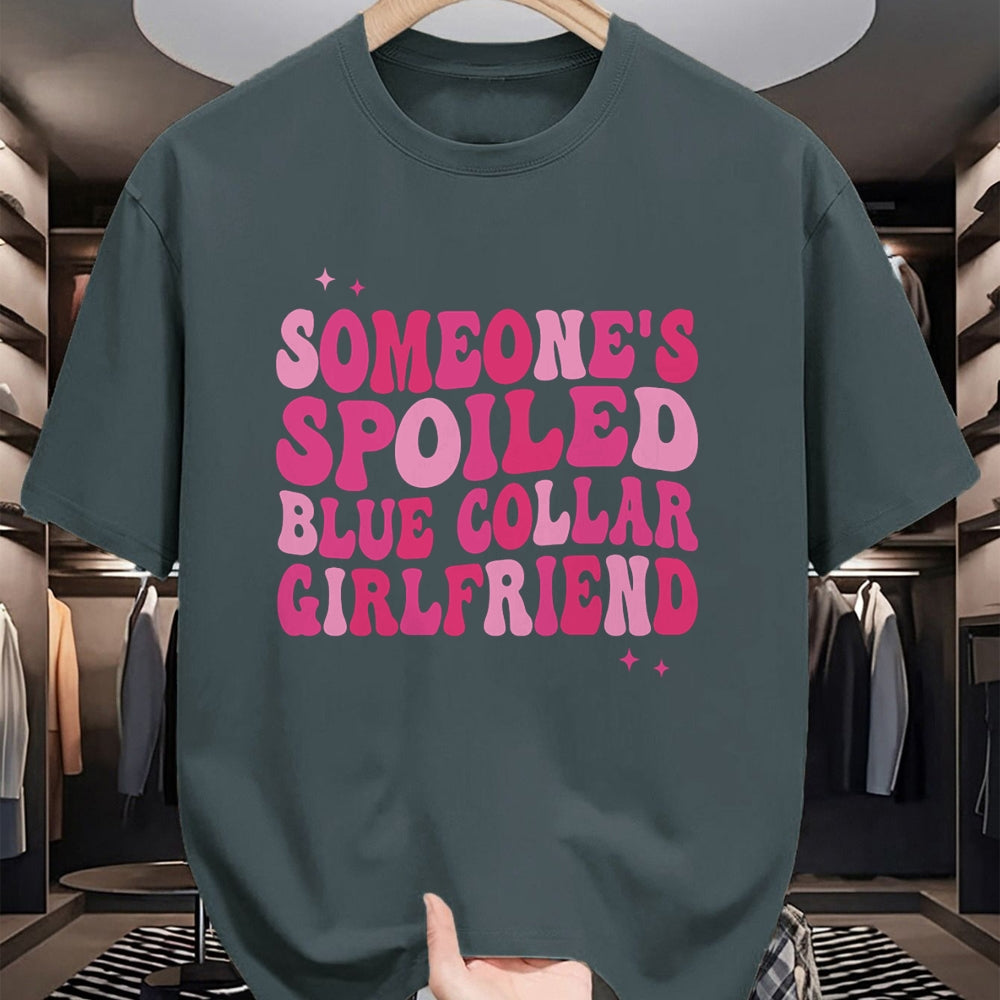 Best Wife Shirt, Wife and Husband Unisex T-Shirt/Hoodie/Sweatshirt HLT00 - Someone's Spoiled Blue Collar Girlfriend Groovy On Back Long Sleeve T-Shirt