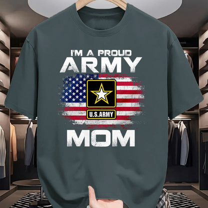 Gift for Mom Shirt, Funny Mom Unisex T-Shirt/Hoodie/Sweatshirt HLT00 - I'm A Proud Army Mom With American Flag For Veteran Gift T-Shirt