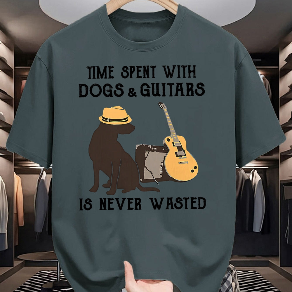 Guitar Lover Shirt, Funny Guitar UnisexT-Shirt/Hoodie/Sweatshirt HLT00 - Time Spent with Dog and Guitars is Never Wasted Saying T-Shirt