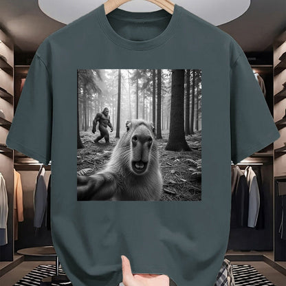 Cute Capybara Shirt, Funny Capybara Unisex T-Shirt/Hoodie/Sweatshirt HLT00 - Funny Capybara Selfie with Sasquatsch Bigfoot for Men Women T-Shirt, Men, Black, 3X-Large