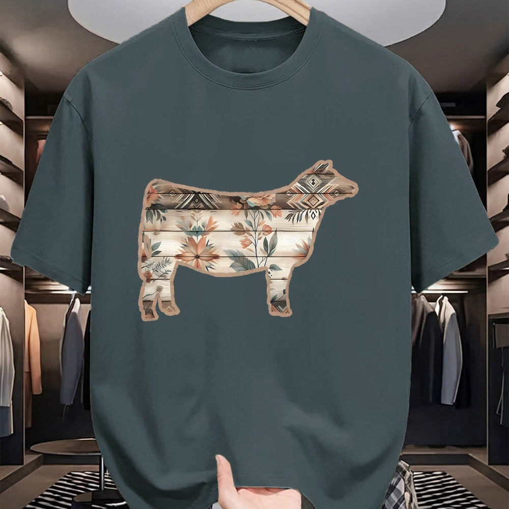 Best Farmer Life Shirt, Funny Farmer UnisexT-Shirt/Hoodie/Sweatshirt HLT00 - Show Stock Beef Cow with Rustic Floral Cottage Pattern T-Shirt