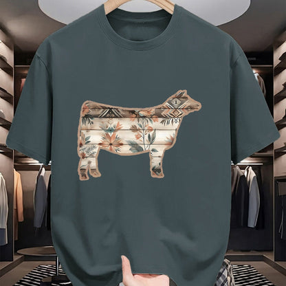 Best Farmer Life Shirt, Funny Farmer UnisexT-Shirt/Hoodie/Sweatshirt HLT00 - Show Stock Beef Cow with Rustic Floral Cottage Pattern T-Shirt