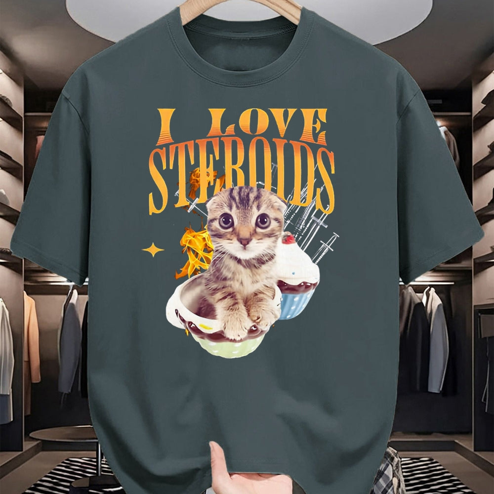 Cat Love Shirt, Funny Cat Lover Gift UnisexT-Shirt/Hoodie/Sweatshirt HLT00 - I Love Steroids CAT Funny Meme Cute T-Shirt, Men, Black, X-Large