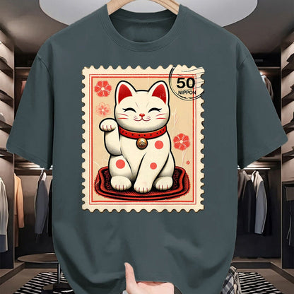 Cat Love Shirt, Funny Cat Lover Gift UnisexT-Shirt/Hoodie/Sweatshirt HLT00 - Maneki Neko Japanese Kawaii Lucky Cat Stamp Retro Aesthetic T-Shirt (1)