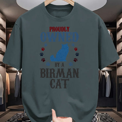 Gift for Dad Shirt, Funny Dad Unisex T-Shirt/Hoodie/Sweatshirt HLT00 – Proudly Owned By A Cat - Father Mother Birman Cat T-Shirt